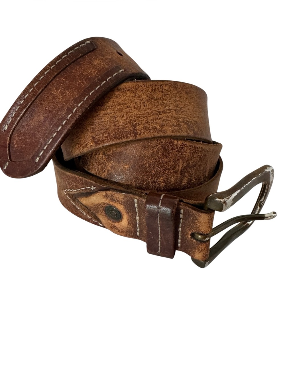Levi's Rugged Leather Belt Mens 42/44 Brown Perfectly Worn In Distressed Ranch
